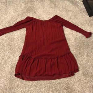 dark red off the shoulder dress